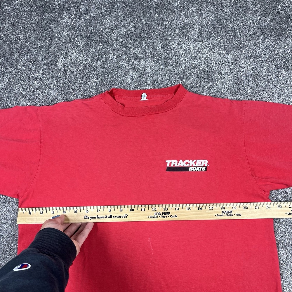 Vintage 80s 90s Tracker Boats Single-Stitch T-Shirt Distressed Faded Red Fishing - Picture 5 of 8